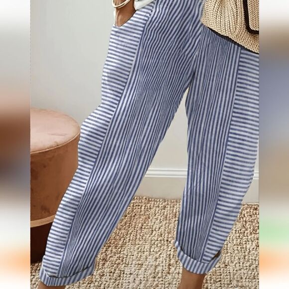 Striped Blue Women's Pants - Picture 3 of 6